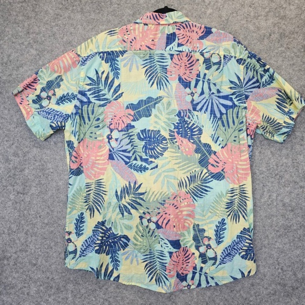 IZOD Saltwater Button Up Shirt Mens 2XL Blue Hawaiian‎ Tropical Aloha Leaf Beach - Picture 2 of 8